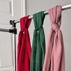 Women Long Cotton Scarf Shawl Turban Soft Solid Colour 3 PCS (Maroon-Red, Green)